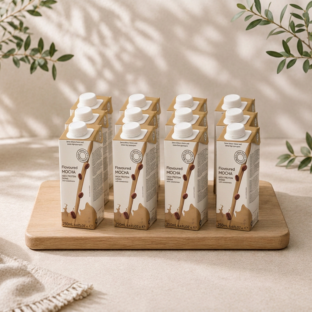 Pack de 12 brikjes moka dans un décor beige naturel